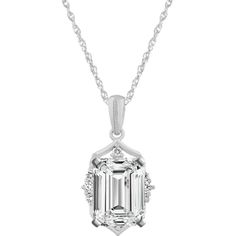 This lovely pendant has eight brilliant round diamonds  at approximately .10 carat total weight  that serve as the perfect backdrop to the 1.75 carats emerald-cut center gemstone of your choice. Crafted from quality 14 karat white gold  this pendant measures ¾ of an in length  hangs from a matching adjustable 22-inch Singapore chain and is secured with a lobster clasp. For more information on selecting your center stone  Live Chat or call an online customer service representative at 1-866-467-42 Elegant Vvs Clarity Emerald Cut Diamond Necklace, Formal Platinum Necklace With Emerald Cut, Fine Jewelry Emerald Cut Diamond Necklace With Prong Setting, Formal Emerald-cut Solitaire Necklace In Cubic Zirconia, Formal Emerald Cut Solitaire Necklace With Cubic Zirconia, Emerald Cut Diamond Necklace With Accents For Formal Events, Elegant Emerald Cut Diamond Necklace With Prong Setting, Timeless Emerald Cut Diamond Necklace For Formal Occasions, Formal Emerald Cut Diamond Necklace With Diamond Accents