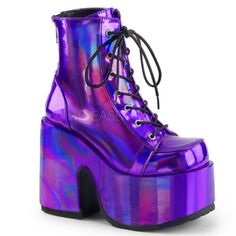 DEMONIA Gothic Punk Lolita 5" Chunky Heel Platform Purple Lace Up Ankle Boots | eBay Galaxy Converse, Goth Shoes, Purple Boots, Demonia Shoes, Gothic Shoes, Boots Chunky, Light Up Shoes, Platform Ankle Boots, Boots Ankle