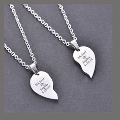 "Valentine's gift-Personalized Engraved Stainless Steel Broken Heart Necklace ,Engraved 2 Pieces Split Heart Necklaces, Boys & Girls Necklace Material : Stainless Steel the size for the whole heart is : 1\" x 1\" the length of Necklace is : 23\" We supply up to 4 lines free engraving on front and back of each necklace , one line is no more than 10 characters. Please see the engraving sample from the Main sample picture. It is a perfect gift for Boys & Girls , Men & Women, Couples , B Cheap Stainless Steel Necklace For Anniversary Gift, Valentine's Day Laser Engraved Stainless Steel Jewelry, Silver Heart Necklace With Laser Engraving, Silver Heart Pendant Necklace With Laser Engraving, Engraved Heart Necklaces For Father's Day, Heart-shaped Engraved Necklaces For Father's Day, Father's Day Heart-shaped Engraved Necklaces, Valentine's Day Engraved Heart Necklace In Stainless Steel, Couples Birthday