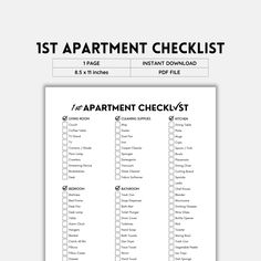 a printable apartment checklist is shown with the words'1st apartment checklist '