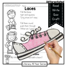 a hand holding a pencil and writing on a pink shoe with the words laces