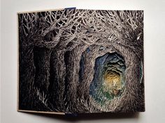 Enchanting Illustrations Carved From Old Books | Open the covers to a world of holloways, moonlit leaves, and forest creatures. Art Carved, Artist Portfolio, Art Et Illustration, Art And Illustration, Paper Artist, Paper Sculpture, Old Books