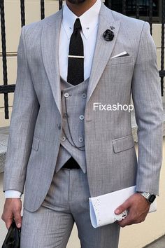 This is a Classy Gray Italine 3 Piece Suit by fixashop /crafted from high quality fabric and imported materials. Our products are handcrafted by experienced tailors who make sure the that the stitching is precise, lining is proper and the overall product is sturdy enough to not go out of shape for more than a few years. Also all our products have extra margins in their length, sleeves, sides so it's easily alterable if your size changes after some time. To see more available colours and designs in this collection, Check out the ' Collection' Section. *This is a 3 piece set of a Coat+westcoast+pant  *We also offer customization so we can provide you an even better fit if you massage us your measurements (in inches) of Chest, Stomach, Waist, Hip, Shoulder and Actual Height after ordering. *W Gray Wedding Suit, Grey Suit Wedding, Collar Vest, Gray Wedding, Suit Covers, Winter Suit, Wedding Suit, Gray Weddings, Wedding Suits Men