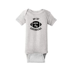 Introducing the "My First Super Bowl" Short Sleeve One-Piece for babies – because even the littlest fans deserve to join in the excitement of the big game! Crafted with comfort and cuteness in mind, this adorable onesie is the perfect way to celebrate your baby's first Super Bowl experience.Rabbit Skins BrandThese bodysuits feature lap shoulders to make it easier for the many times a day that parents have to change baby's outfit.5-ounce, 100% combed ring spun cotton 1x1 baby rib88/12 combed ring Pre-shrunk Short Sleeve Onesie For Playtime, Family Matching Onesie With Graphic Print For Playtime, Fall Humor, Pink Newborn, Big Game, Pickleball, Super Bowl, Favorite Things Gift, Baby Clothes