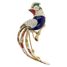 Bird Pins, Bird Brooch, Bird Jewelry, Diamond Gold, Gold Enamel, Multi Colored, Brooch Pin, Gold Diamond, Diamond Cuts