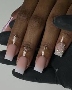 Tapered Square Nails, Ombre Acrylic Nails, Nails Design With Rhinestones, White Acrylic Nails, French Tip Acrylic Nails, Work Nails, Henderson Nv