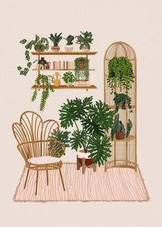 a room filled with lots of plants and furniture