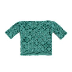 a green crocheted sweater on a white background