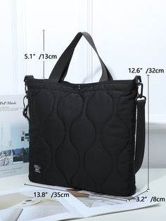 Black    Nylon  Top Handle Bag Embellished   Women Bags Quilted Tote Bags, Quilted Totes, Black Nylon, Trendy Fashion Women, Handle Bag, Black Nylons, Womens Tote, Top Handle, Bags Women