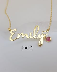 Gold Birthstone Name Necklace, Handwritten Name Neclace with Birthstone, Gift For Bitrhday, Silver Name Necklace with Tiny Heart Please select the font. When no font is specified, it is always written with font 1. Gold Name Necklace With Birthstone Heart Pendant, Elegant Gold Name Necklace With Birthstone, Dainty Birthstone Name Necklace As Personalized Gift, Gold Heart-shaped Name Necklace With Birthstone, Heart-shaped Birthstone Necklace With Name For Birthday, Silver Name Necklace, Name Necklaces, Tiny Heart, Name Necklace