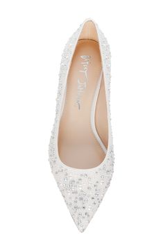 A jewel-encrusted upper adds stunning glamour to an occasion-ready pump framed by a pointy toe and kitten heel. 1 1/2" heel Cushioned footbed Textile and synthetic upper/synthetic lining and sole Imported White Kitten Heels With 4-inch Heel For Formal Events, Luxury Wedding Kitten Heels With 4-inch Heel, Cream Kitten Heels With 4-inch Heel For Formal Occasions, White Kitten Heels With 4-inch Heel, Elegant White Kitten Heels With 4-inch Heel, Kitten Heel Wedding Shoes, Crystal Wedding Shoes, Kitten Heel Pumps, Women's Pumps