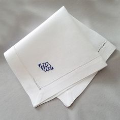 This exquisitely made custom monogrammed handkerchief is created using a premium Europen linen. Embroidered with the monogram of your boyfriend, fiance, dad, husband, grandpa, brother makes for a special personalized gift they will love. Detailed with a handmade hemstitch border detail for a touch of elegance. Handkerchief / Pocketsquare Details:* Premium 100% linen, white* One inch handmade hemstitch border* Measures 15 x 15 inches square* Monogram only - 1, 2 or 3 initial* All personalized emb Embroidery For Boyfriend, Monogrammed Handkerchief, Handkerchief Embroidery, Monogrammed Handkerchiefs, Wedding Hankies, Embroidered Monogram, Linen White, Personalized Embroidery, Your Boyfriend