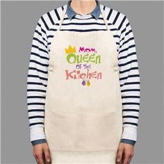 a woman wearing an apron with the words grandma's helping handprints on it