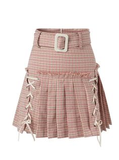 ❤Ash pink lace-up pleated skirt❤︎ Spring Tennis Skirt With Accordion Pleats, Trendy Pink Mini Skirt For Fall, Spring Flared Skort With Accordion Pleats, Flared Skort With Accordion Pleats For Spring, Spring Mini Skirt With Accordion Pleats, Casual Accordion Pleated Mini Skirt For Spring, Spring Pleated Ruffled Mini Skirt, Spring Accordion Pleated Flowy Mini Skirt, Spring Accordion Pleated Mini Skirt