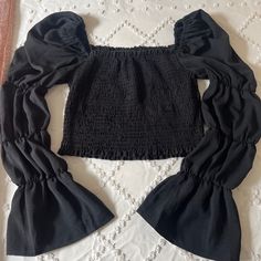 Brand New Never Worn Black Cotton Blouse For Fall, Trendy Black Spring Tops, Black Trendy Tops For Spring, Trendy Black Tops For Spring, Trendy Black Stretch Blouse, Black Trendy Spring Blouse, Trendy Black Spring Blouse, Casual Black Fitted Blouse, Casual Fall Top For Night Out