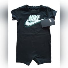 New With Tags Nike Baby Romper Size 6m Black With Teal Nike Logo Ships Within 1 Business Day Reborn Clothes, Teal Nikes, Nike Baby, Nike Bottoms, Themed Room, Kids Nike, Baby Romper, Nike Logo, Black Nikes