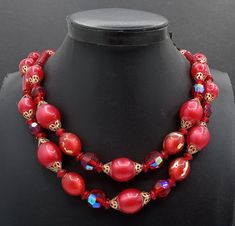 Judy Lee Red Lucite Beaded 2 Strand Necklace 1960's. Measures 22 inches long.  In very good vintage condition. A nice addition to any designer signed jewelry collection. PS17 Summer Evening Wear, Desert Hot Springs, Beaded Necklaces, Vintage Costume Jewelry, Vintage Rhinestone, Strand Necklace, Lovely Colors, Vintage Costumes, Hot Springs