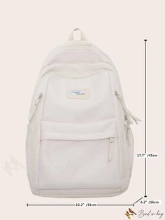 BirdinBag - Classic Letter Patch School Backpack - Ideal for College, High School, and Outdoor Travel Portable White Backpack For Back To School, Cream Backpack For Travel And Back To School, Back To School Large Capacity Cream Backpack, Beige Backpack With Zipper Closure For Study, Large Capacity Cream Backpack For Students, White Softback Backpack For Study, White Backpack With Zipper Closure For Students, Large Capacity Cream Backpack For School, White Portable Backpack For Travel