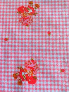 Strawberry Shortcake minis on pink gingham check bthy  cotton fabric Gingham Fabric, Pink Gingham, Gingham Check, Strawberry Shortcake, Gift Baskets, Gingham, Cotton Fabric, Pet Supplies, Paper Party Supplies