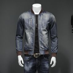 Want to create a layered outfit? Men's Casual Distressed Denim Jacket is a good choice for you. Outside of leather, no material is more ubiquitous with motorcyclists than denim. From fit to finish, that sturdy cone-milled fabric is the touchstone for our seemingly carefree and rebellious lifestyle. A denim jacket goes a long way toward capping off a stylishly layered look. Features: 100% Cotton Denim jacket Long sleeve Rip and distress design Closure: Zipper Size: Medium to 5xl Note: Please chec Blue Denim Jacket Men, Plain Jeans, Casual Denim Jacket, Casual Outwear, Zipper Jeans, Jackets Men Fashion, Distressed Denim Jacket, Layering Outfits, Blue Denim Jacket