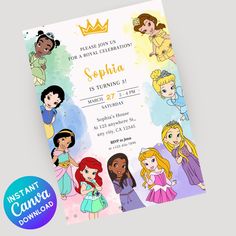 this is an image of a birthday party with princesses and tiaras on it