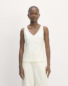 The Dream V-Neck Top Everlane Cotton Tops For Spring, Fitted Cotton V-neck Tank Top, Everlane White Tops For Spring, White Everlane Tops For Spring, Everlane Cotton Tops For Summer, Everlane Cotton Top For Summer, White Cotton Everlane Tops, Chic Cotton V-neck Tank Top, Everlane Summer Workwear Tops