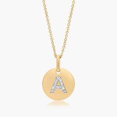 14K Yellow Gold Diamond Initial A Pendant. Get personal while you get stylish with this dazzling diamond initial pendant. Whether for yourself or a loved one, this pendant is an easy way to rock some personalized shine. Get one for every letter of the alphabet! Gold Diamond Initial Necklace, Gold Initial Pendant, Initial A, Diamond Initial Necklace, Gold Initial, Initial Pendant, The Alphabet, Initial Necklace, Get One