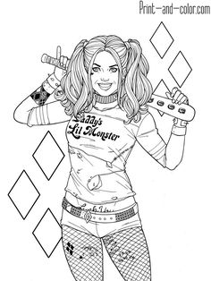 Harley Quinn Coloring Pages, Super Hero Coloring Sheets, Disney Princess Anime, Superhero Coloring Pages, Disney Princess Colors, Harley Quinn Drawing, Skull Coloring Pages, Disney Princess Coloring Pages, Superhero Coloring