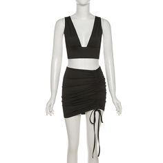 This stunning mini dress is ideal for summer. It’s sleeveless, the pattern is solid. The dress can be worn on any occasion, especially at elegant parties and gatherings. The material of the dress is polyester. Description: Color: Black/White Season: Summer Material: Polyester Stretch Mini Skirt For Summer Date Night, Flirty Summer Club Mini Skirt, V-neck Ruched Tank Top For Party, Ruched V-neck Tank Top For Party, Stretch Mini Skirt For Summer Club Events, Mini Length Tank Top For Date Night In Summer, Elegant Party, Set Women, Casual Skirts