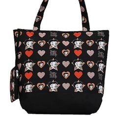 Size: 17.0" * 14.5" * 5.0" A Betty Boop Tote Bag That Holds All Of The Essentials That Can Go From Work To Weekend. Beautiful Polyester Material With Colorful Betty Boop Design. Size: 17.0" * 14.5" * 5.0" Retro Black Bag With Large Capacity, Retro Black Bag For Daily Use, Black Retro Bag For Daily Use, Large Capacity Black Diaper Bag For Shopping, Y2k Tote Bag, Betty Boop Handbags, Betty Boop Purses, Fabric Tote Bags, Red Purses