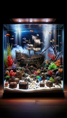 an aquarium filled with lots of different types of marine life