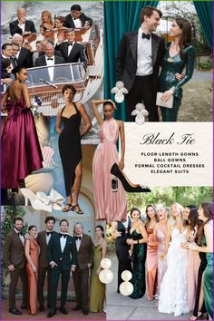 a collage of people in formal wear and tuxedos, with the caption black tie