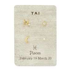 Details Mismatched stud pack that includes single zodiac sign stud, cz star, crescent moon and freshwater pearl studs Features Gold plated brass CZ Freshwater Pearls Tai Jewelry, Leo And Virgo, Moon Studs, Virgo And Libra, Capricorn And Aquarius, 12 Zodiac Signs, 12 Zodiac, Taurus And Gemini, Star Studs