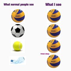 four different types of balls with the words what normal people see and what i see