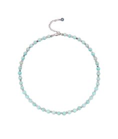 Introducing our Amazonite Stone Beaded Necklace, part of our Missy Jewelry Natural Stone collection. With its elegant and adjustable design, this turquoise necklace is perfect for both casual and formal occasions. Made with natural Amazonite stones and silver-plated copper alloy, it weighs approximately 25.13 g and features a 6 mm stone size. Enjoy the soothing and calming benefits of Amazonite while looking stylish. Details Material: Natural Amazonite stones, silver-plated copper alloy Color: Turquoise with silver detailing Length: Approximately 48.5 cm (including 5 cm extension chain) Weight: Approximately 25.13 g Stone Size: Approx. 6 mm Style: Elegant, adjustable necklace for casual and formal occasions Missy Jewelry Natural Stone Necklace Collection Silver Amazonite Necklace With Gemstone Beads, Silver Amazonite Necklace With Natural Stones, Elegant Amazonite Necklace With Faceted Beads, Elegant Adjustable Turquoise Necklace With Faceted Beads, Elegant Adjustable Beaded Turquoise Necklace, Adjustable Amazonite Necklace With Polished Beads, Adjustable Amazonite Beaded Necklaces, Sterling Silver Turquoise Necklaces With Faceted Beads, Elegant Adjustable Amazonite Beaded Necklaces