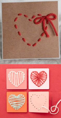 some cards with hearts and string attached to them