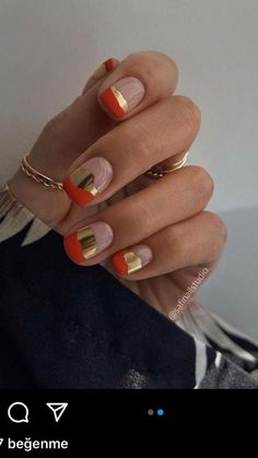 French manicure with orange - gold tips, short nails | Fall Nails, Autumn nails, Fall Nail Art Trends, Fall Nail Ideas 2022 Nail Design Trends, 50s Nails, Colorblock Nails, Preschool Spring Crafts, Spring Crafts For Preschoolers, Spring Art For Kids, Arty Nails, Square Nails Art, Spring Crafts Preschool