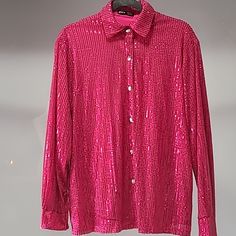 Shein Hot Pink Sequined Jacket, Blazer, Shirt Sizeus 6. Brand New Never Used But No Tags. This Gorgeous Piece Has Cuffs And The Front Jacket With Metal Silver Snaps, And It's Fully Lined, Too. Measurements Approx Pit To Pit 22" Sleeve Length 24" Length 28" Sellers Note Mrc Pdcro1sq Spring Long Sleeve Sequin Shirt, Long Sleeve Sequin Shirt For Spring, Long Sleeve Sequin Shirt For Fall, Pink Long Sleeve Outerwear For Party Season, Pink Button-up Blouse For Party, Long Sleeve Tops For Work And Party Season, Pink Long Sleeve Tops For Party Season, Pink Sequined Blouse For Fall, Tan Overcoat