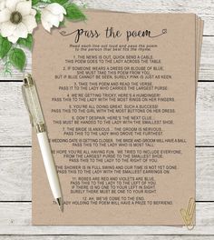 a piece of paper with the words pass the poem on it