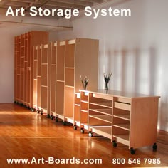 an empty room with lots of storage cabinets