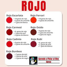 a spanish poster with different colors and words on the back ground, including one for rojo