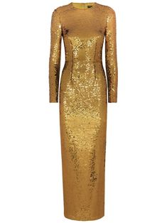 Gold Long Sleeve Evening Dress For Formal Occasions, Gold Long-sleeve Evening Dress For Gala, Gold Long Sleeve Gala Evening Dress, Gold Long Sleeve Evening Dress For Gala, Gold Sequin Dress For Gala And Formal Events, Glamorous Gold Long Sleeve Sequin Dress, Gold Fitted Maxi-length Sequin Dress, Gold Embellished Long Sleeve Sequin Dress, Gold Fitted Evening Dress For Dinner