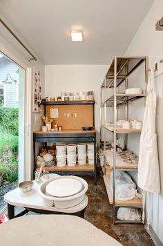 the kitchen is clean and ready to be used as a storage area for pots and pans