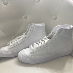 Got The Wrong Color Size 9.5 Never Worn Classic High-top Sneakers Medium Fit, Classic High-top Sneakers With Round Toe, Classic Nike Sneakers For Spring, Classic Leather High-top Sneakers For Spring, White Nike Blazers, Nike Shoes White, Nike Blazers, White Nike Shoes, White Nike