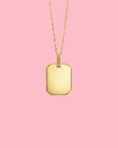 "PVLA | 14k Solid Yellow Gold Personalized Rectangular Pendant | Minimal Gold Tag Plate Pendant Charm Necklace |  * Metal: 14K Yellow Gold * Pendant Length: 17.0mm (0.7\") * Pendant Width: 12.0mm (0.5\") * Pendant Avg Weight: 1.7g * Chain Style & Length : 14k Yellow Gold 18\"  Singapore (necklace set-option) * Stamp: 14K * Complimentary Gift Box Guaranteed 14k real Gold NOT gold plated or filled. Image may be enlarged to show details. Please read description.  Return Policy  I gladly accept returns and exchanges Contact me within: 3 days of delivery Ship items back within: 7 days of delivery I don't accept cancellations But please contact me if you have any problems with your order. The following items can't be returned or exchanged Because of the nature of these items, unless they arrive Gift Necklace With Rectangular Links And Polished Finish, Dainty Yellow Gold Rectangular Pendant Jewelry, Rectangular 14k Gold Fine Jewelry Necklace, 14k Gold Rectangular Fine Jewelry Necklace, Yellow Gold Oblong Cable Chain Jewelry, Polished Rectangular Link Necklace For Gift, Modern Rectangular Necklace With Polished Finish, Minimalist 14k Gold Necklace With Square Pendant, Minimalist 14k Gold Square Pendant Necklace