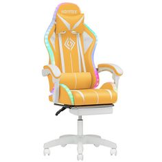 an orange and white office chair with the word hofffre on it's back