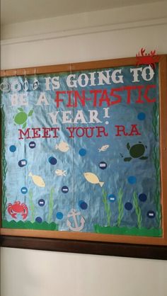 a bulletin board hanging on the wall in a child's room that says, so is going to be a fantastic year meet your ra