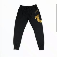 Long Lasting Piece Very Versatile Black Fitted Joggers For Fall, True Religion Pants, Black Joggers, Gold Logo, Logo Color, True Religion, Mens Pants, Sweatpants, Long Lasting