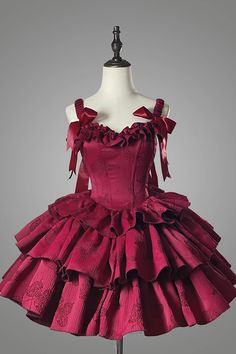 Fabric: Polyester Style types: Gothic Lolita Season: Spring, Summer, Autumn, Winter Include: Dress*1 (Any of the accessory is not included.) Size (IN) Bust Waist Length S 31.50-35.43 25.59-27.56 31.89 M 33.46-37.40 27.56-29.53 32.28 L 35.43-39.37 29.53-31.50 32.68 Size (CM) Bust Waist Length S 80-90 65-70 81 M 85-95 70-75 82 L 90-100 75-80 83 Red Corset Dress, Style Types, Cute Red Dresses, Red Gothic, Wine Red Dress, Party Wedding Dress, Fairytale Fashion, Sweet Party, Fairy Dress