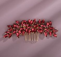 💖 Are you looking for a stunning bridal hair comb for your wedding day? Then this wine-red bridal hair piece will be exactly for you!   💖 This burgundy wedding headpiece is perfect for a bling wedding theme. Gorgeous wedding hair clip with shining crystals. It looks beautiful and attractive. You will love it.   It sparkles and stays securely on any wedding hairstyle! Perfect item for Henna Nights as well.   💖 A cute hair vine will be a great addition to the wedding image of the bride, bridesm Bling Wedding Theme, Red Bridal Hair, Flower Headpiece Wedding, Headpiece Flower, Handmade Tiaras, Hair Piece Wedding, Wedding Hair Headband, Rhinestone Hair Comb, Hair Comb Bridal